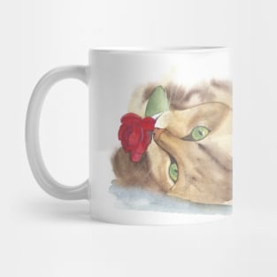 Cat With Red Rose, watercolor painting Mug